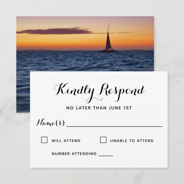 Sunset Sail Modern Nautical Wedding RSVP Card (Front/Back)