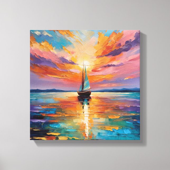 Sunset Sail on Vibrant Waters Canvas Print (Front)