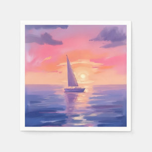 Sunset Sail Watercolor Pastel Purple Painting Napkins