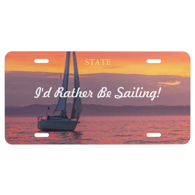 Sunset Sailboat, DIY Your Message & Photo, Vs 2 License Plate (Front)
