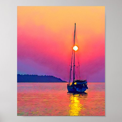 Sunset Sailboat on the Sea Poster