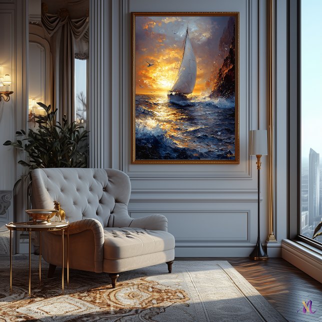 Sunset Sailboat Seascape Inspired by Claude Monet Poster (Creator Uploaded)