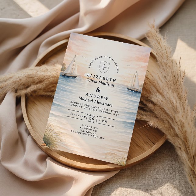 Sunset Sailboat Seaside Wedding Invitation (Creator Uploaded)