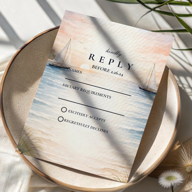 Sunset Sailboat Seaside Wedding RSVP Card (Creator Uploaded)