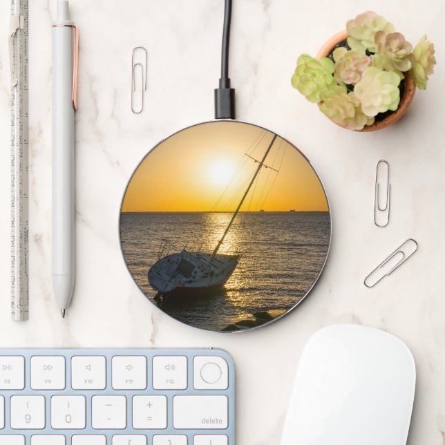 Sunset Sailboat Shipwreck Gulf Breeze Charger (Desk)