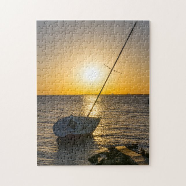 Sunset Sailboat Shipwreck Gulf Breeze FL Puzzle (Vertical)
