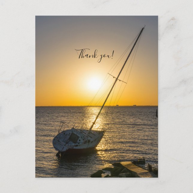 Sunset Sailboat Shipwreck Gulf Breeze Thank You Postcard (Front)
