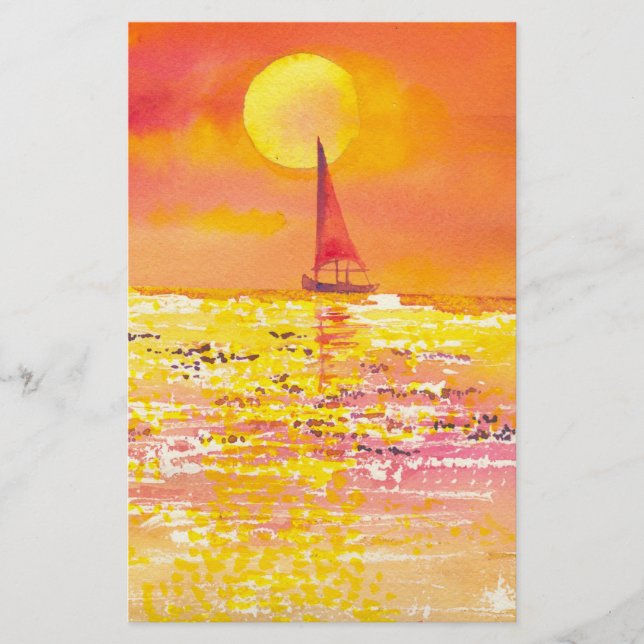 Sunset Sailboat Stationary Stationery (Front)