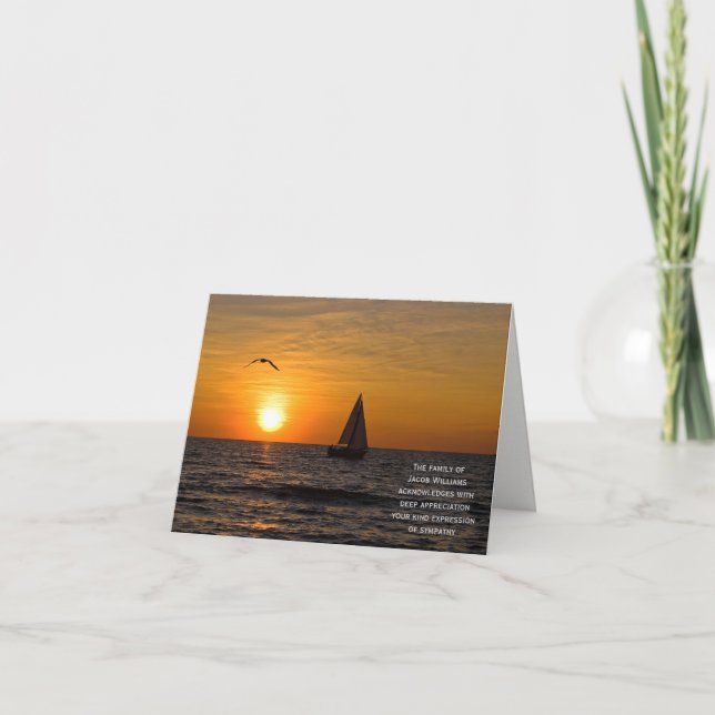 sunset sailboat sympathy Thank You from family Card (Front)