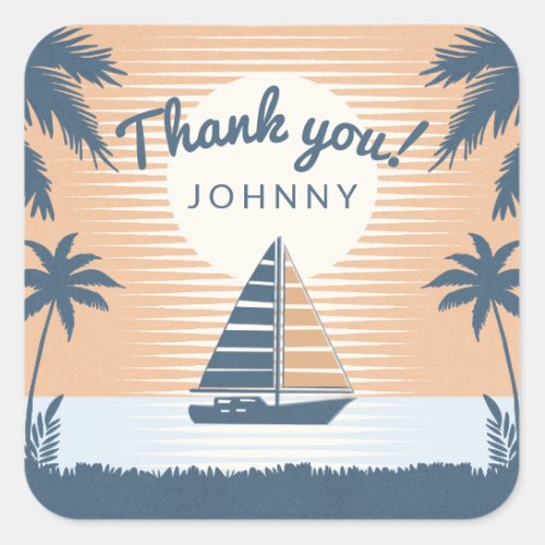 sunset sailboat thank you square sticker