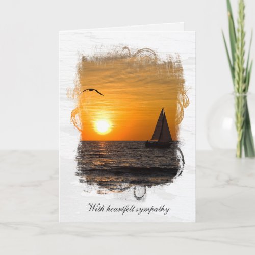 Sunset Sailboat with Seagull Sympathy Card