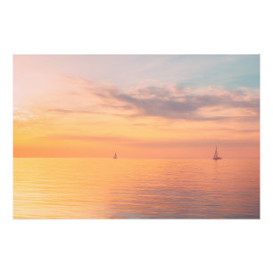 Sunset Sailboats Calm Ocean Horizon Glow Photo Print