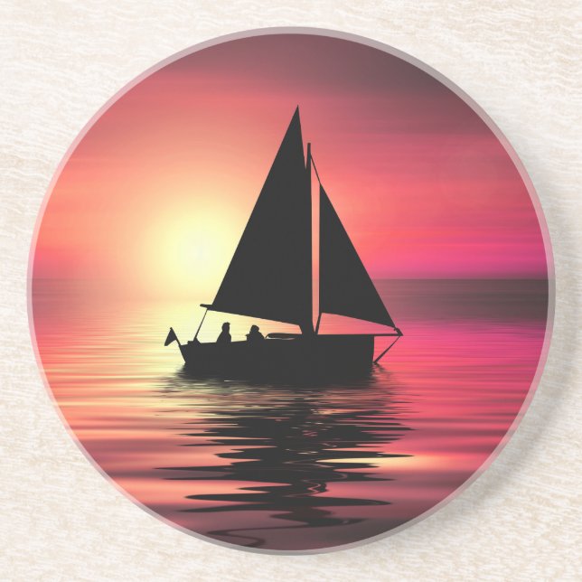 Sunset Sailing Boat On The Sea Art Design-39186 Coaster (Front)