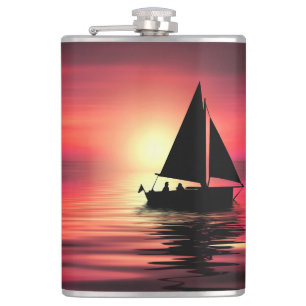 Sunset Sailing Boat On The Sea Art Design-39186 Flask