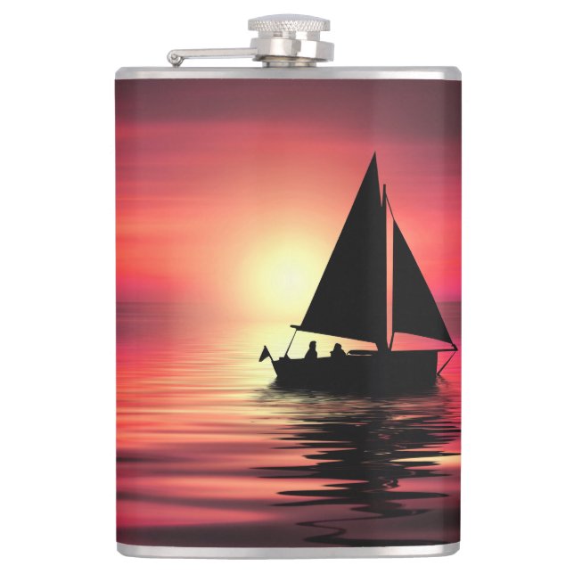Sunset Sailing Boat On The Sea Art Design-39186 Flask (Front)