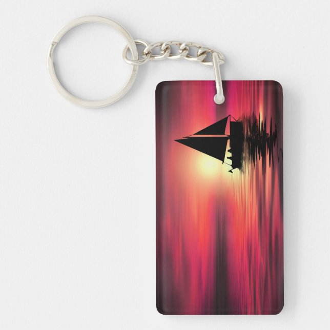 Sunset Sailing Boat On The Sea Art Design-39186 Keychain (Front)