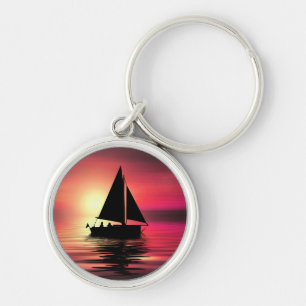 Sunset Sailing Boat On The Sea Art Design-39186 Keychain