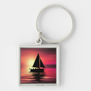 Sunset Sailing Boat On The Sea Art Design-39186 Keychain