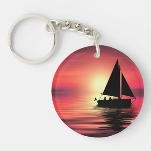 Sunset Sailing Boat On The Sea Art Design-39186 Keychain