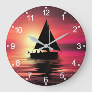 Sunset Sailing Boat On The Sea Art Design-39186 Large Clock