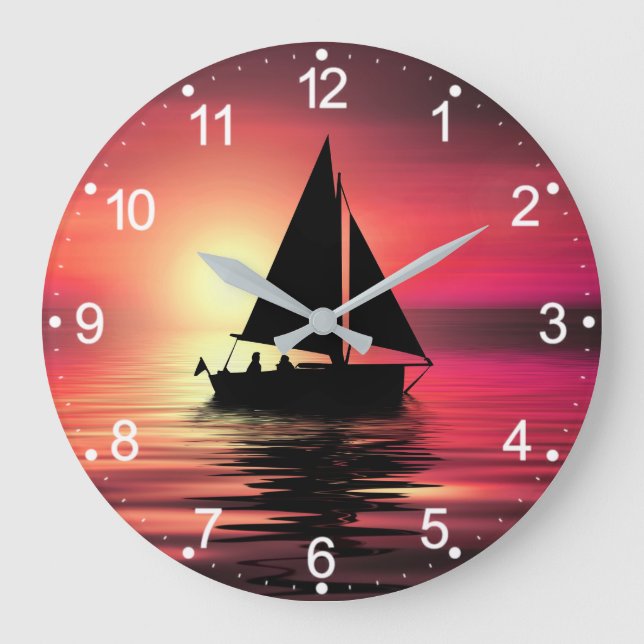 Sunset Sailing Boat On The Sea Art Design-39186 Large Clock (Front)