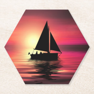 Sunset Sailing Boat On The Sea Art Design-39186 Paper Coaster