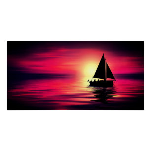 Sunset Sailing Boat On The Sea Art Design-39186 Poster