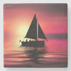 Sunset Sailing Boat On The Sea Art Design-39186 Stone Coaster