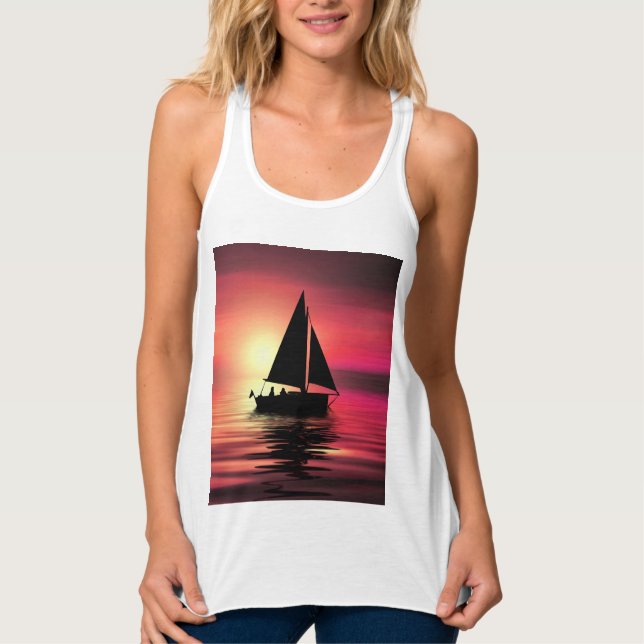 Sunset Sailing Boat On The Sea Art Design-39186 Tank Top (Front)