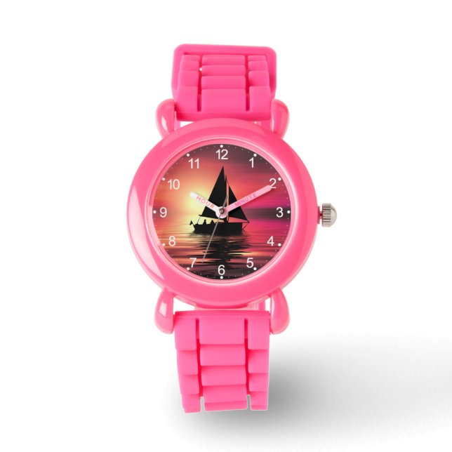 Sunset Sailing Boat On The Sea Art Design-39186 Watch (Front)