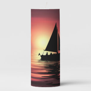 Sunset Sailing Boat On The Sea Art Design Pillar Candle