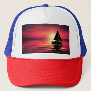 Sunset Sailing Boat On The Sea Art Design Trucker Hat