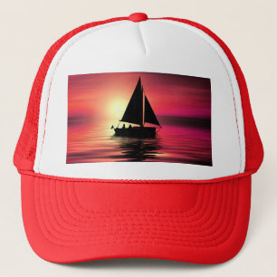 Sunset Sailing Boat On The Sea Art Design Trucker Hat