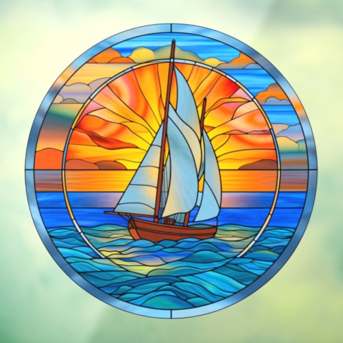 Sunset Sailing Into the Horizon Faux Stained Glass Window Cling