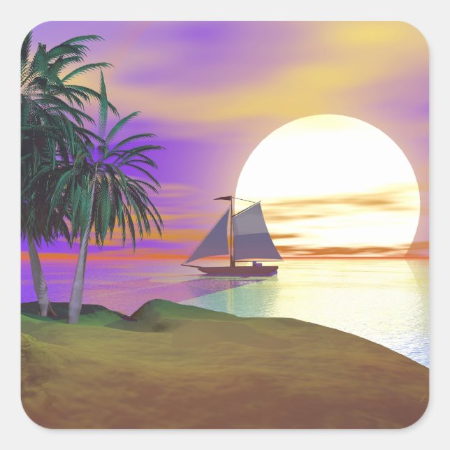 Sunset Sailing Square Sticker (Front)