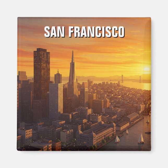 Sunset San Francisco Skyline California Travel Magnet (Front)