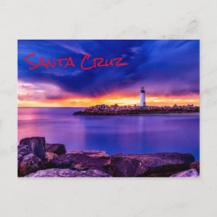 Sunset Santa Cruz Lighthouse Postcard