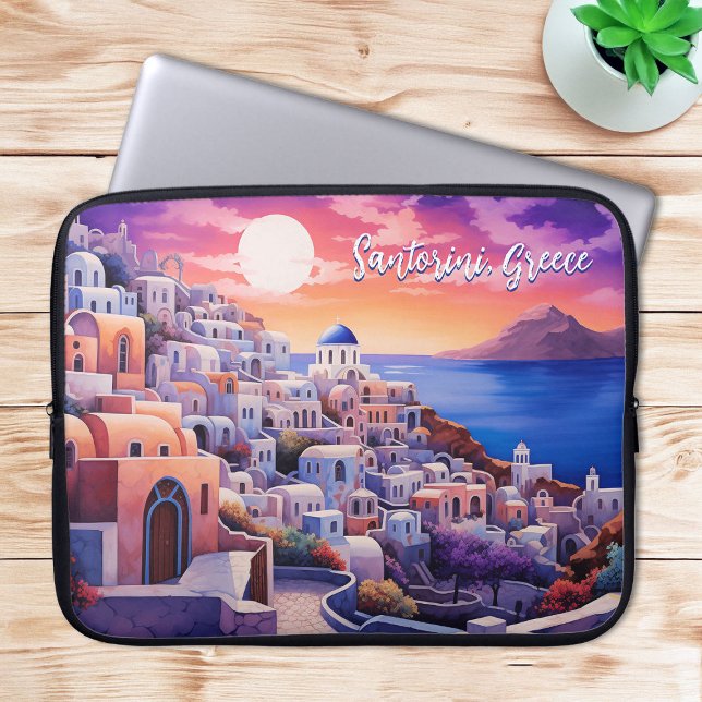 Sunset Santorini Island Illustration | Travel Art Laptop Sleeve (Sunset Santorini Island Illustration | Travel Art Laptop Sleeve)