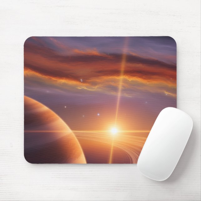 Sunset Saturn Rings Cosmic Space Art Mouse Pad (With Mouse)