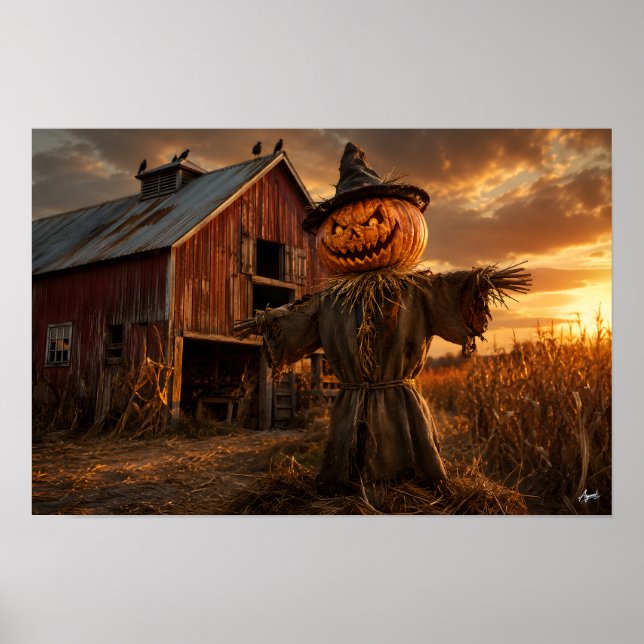 Sunset Scarecrow Pumpkin Farm Poster (Front)