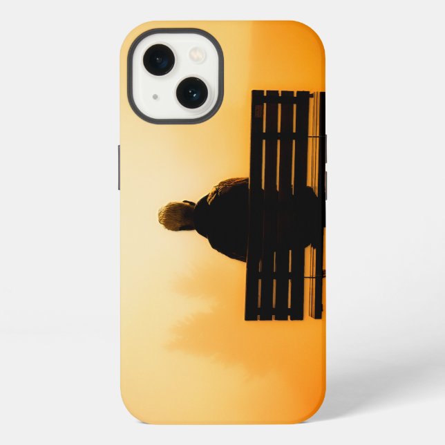 Sunset Scene with Man on Bench Iphone Case (Back)