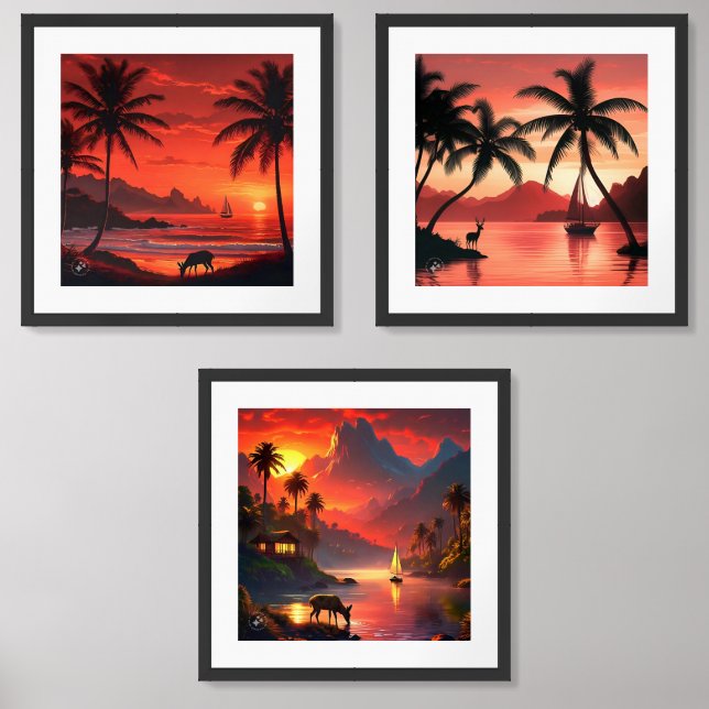 Sunset Scenery with Palm Trees-58364 Wall Art Sets (Front)