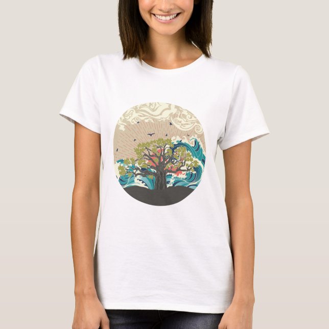 Sunset sea and Baobab tree T-Shirt (Front)