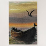 Sunset Sea Boat Puzzle<br><div class="desc">Sunset Sea Boat Puzzles - Calmness - MIGNED Watercolor Painting</div>