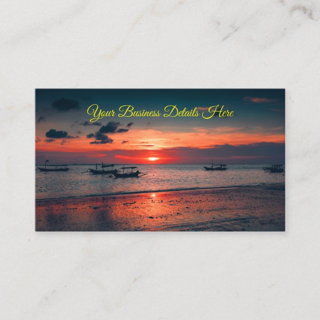 Sunset Sea Boat Shore Business Card (Front)
