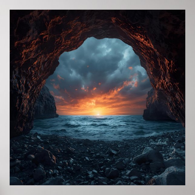 Sunset Sea Cave – Dramatic Coastal Wall Art (Front)