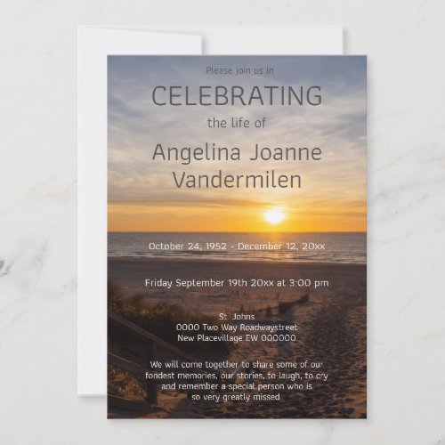 Sunset sea celebration of Life Memorial funeral Invitation