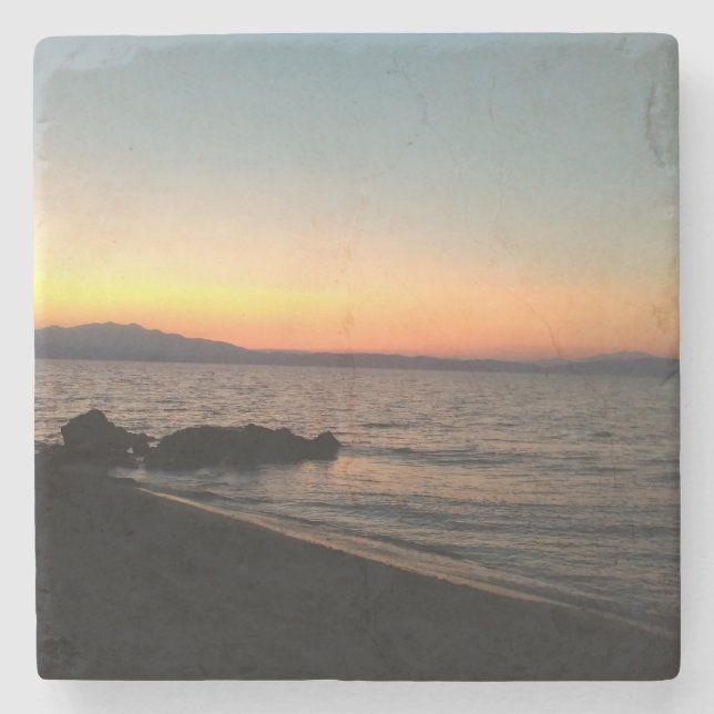 Sunset Sea Mountain Photo Marble Stone Coaster (Front)