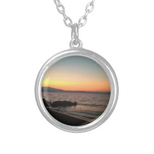 Sunset Sea Photo Silver Plated Round Necklace