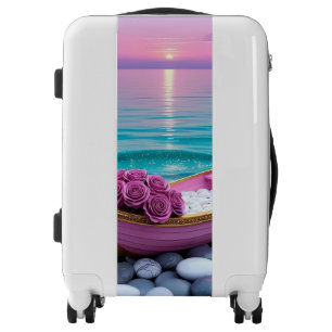Sunset Sea & Purple Roses – Romantic Coastal Dream Luggage